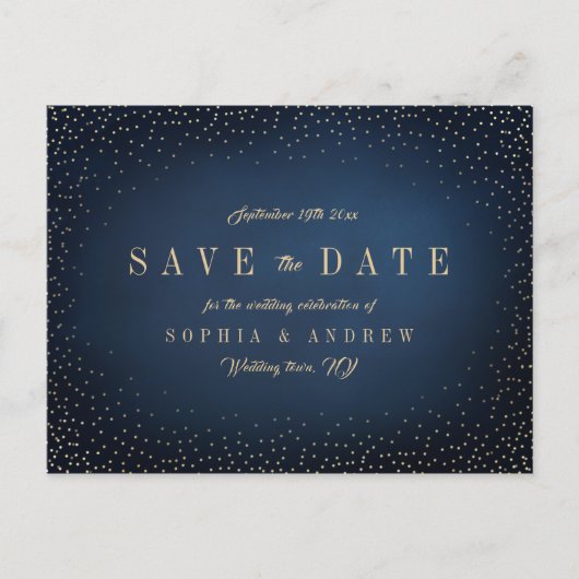 Carte Postale Faire-part Marine & Gold Parties scintillant Simple Enregistr (Devant)