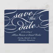 Carte Postale Faire-part Marine | Mariage de script classique Enregistrer l (Devant)