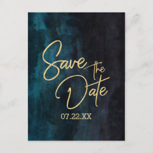 Carte Postale Faire-part Marine Turquoise Aquarelle et mariage d'or Enregis