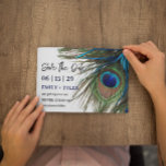 Carte Postale Faire-part Marine Turquoise Peacock Feather Boho Enregistrer<br><div class="desc">Marine Turquoise Peacock Feather Boho Wedding Enregistrer La Date Carte Postale. (1) Pour plus de personnalisation, cliquez sur le bouton "Personnaliser" et utilisez notre outil de conception pour modifier ce modèle. Tous les styles de texte, les couleurs, les tailles peuvent être modifiés selon vos besoins.(2) Si vous préférez des papiers...</div>