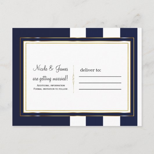 Carte Postale Faire-part Marine White & Gold Ancre Nautique Enregistrer la  (Dos)