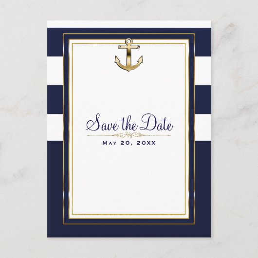 Carte Postale Faire-part Marine White & Gold Ancre Nautique Enregistrer la  (Devant)