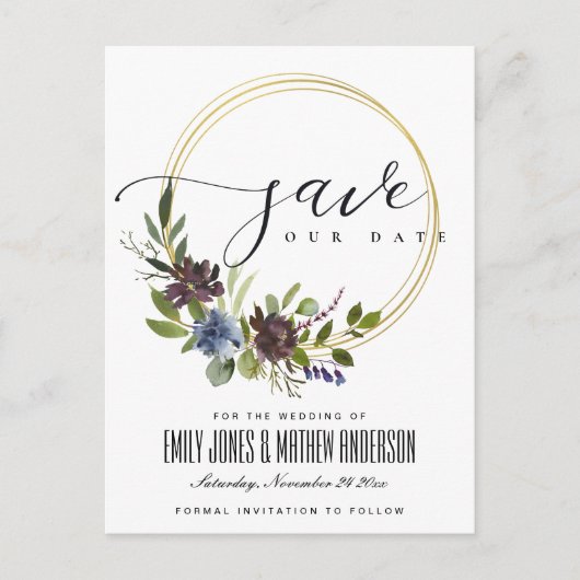 CARTE POSTALE FAIRE-PART MAROON KRAFT BLOOM FOLIAGE WREATE ENREGISTRER LA D (Devant)