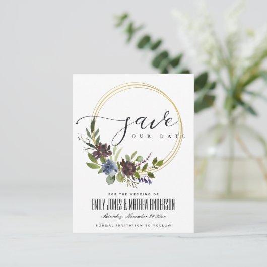 CARTE POSTALE FAIRE-PART MAROON KRAFT BLOOM FOLIAGE WREATE ENREGISTRER LA D (Debout devant)