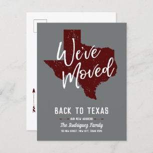 Carte Postale Faire-part Maroon We ve Moved - Texas