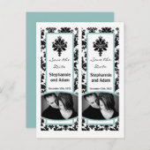 Carte Postale Faire-part Marque-page de réservation de date en noir damassé (Devant / Derrière)