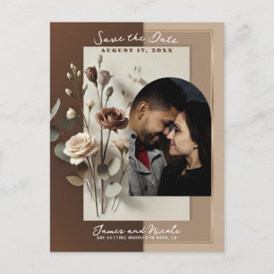 Carte Postale Faire-part Marron neutre floral Café Au Lait Mocha, Save the