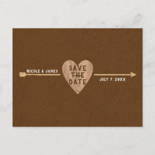 Carte Postale Faire-part Marron Rustique Kraft Coeur Flèche Save the Date