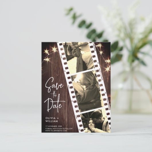 Carte Postale Faire-part Marron rustique tendance photomaton save the date (Debout devant)