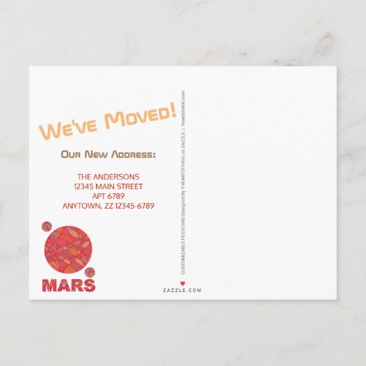 Carte Postale Faire-part Mars Red Planet Funny Space Thème Adresse Déplacem (Dos)