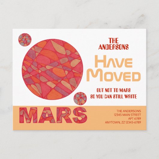 Carte Postale Faire-part Mars Red Planet Funny Space Thème Adresse Déplacem (Devant)