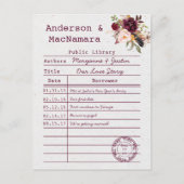 Carte Postale Faire-part Marsala Boho Library Card Enregistrer La Date (Devant)