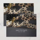Carte Postale Faire-part Mascarade de léopard Masque & Perle Save the Date (Devant / Derrière)