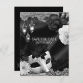 Carte Postale Faire-part Mascarade élégante noire et blanche Enregistrer la (Devant / Derrière)