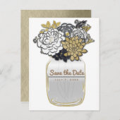 Carte Postale Faire-part Mason Fleurs Jar Rustic Grey Gold Enregistrer la d (Devant / Derrière)