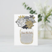 Carte Postale Faire-part Mason Fleurs Jar Rustic Grey Gold Enregistrer la d (Debout devant)