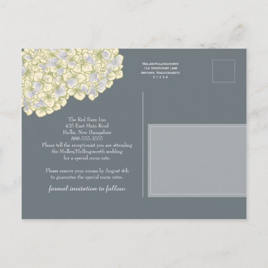 Carte Postale Faire-part Mason Jar et Hydrangeas Enregistrer la date (Dos)