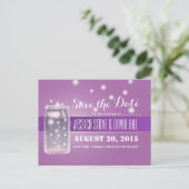 Carte Postale Faire-part Mason Jar & Fireflies Enregistrer la date violet (Debout devant)