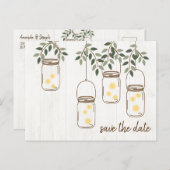 Carte Postale Faire-part Mason Jar & Fireflies Mariage rustique (Devant / Derrière)