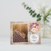 Carte Postale Faire-part Mason Jar Fleurs d'aquarelle Photo Enregistrer la (Debout devant)