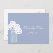 Carte Postale Faire-part Mason Jar, Hydrangée blanche, Enregistrer la date (Devant / Derrière)