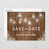 Carte Postale Faire-part Mason Jar Lights Rustic Babys Respire Enregistrer  (Devant / Derrière)