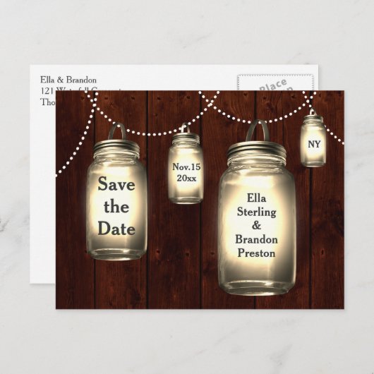 Carte Postale Faire-part Mason Jar Mariage Enregistrer la date (Devant / Derrière)
