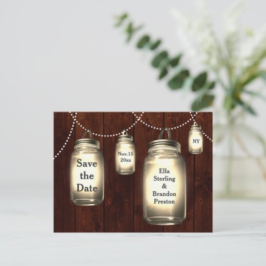 Carte Postale Faire-part Mason Jar Mariage Enregistrer la date (Debout devant)