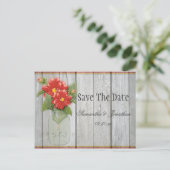 Carte Postale Faire-part Mason Jar Rouge Dahlias Grange Bois Enregistrer La (Debout devant)
