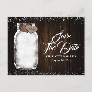 Carte Postale Faire-part Mason Jar Rustic Bois Burlap Mariage Enregistrer L
