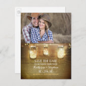 Carte Postale Faire-part Mason Jar String Lights Rustic Photo Enregistrer l (Devant / Derrière)