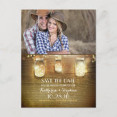 Carte Postale Faire-part Mason Jar String Lights Rustic Photo Enregistrer l (Devant)