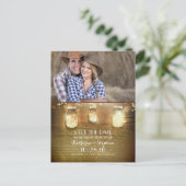 Carte Postale Faire-part Mason Jar String Lights Rustic Photo Enregistrer l (Debout devant)