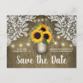 Carte Postale Faire-part Mason Jar Tournesol rustique Enregistrer la date C (Devant)