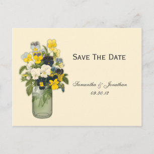 Carte Postale Faire-part Mason Jar Violas Pansies Enregistrer La Date