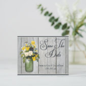 Carte Postale Faire-part Mason Jar Violas Pansies Grange Bois Enregistrer L (Debout devant)