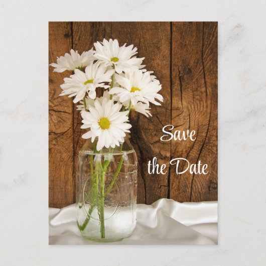 Carte Postale Faire-part Mason Jar White Daisies Nacre Mariage Enregistrer  (Devant)