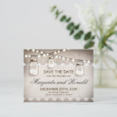 Carte Postale Faire-part Mason Jars et burlap Lace Enregistrer la date (Debout devant)