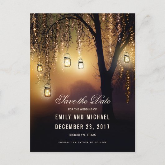 Carte Postale Faire-part Mason Jars String Lights Elegant enregistrer la da (Devant)
