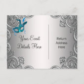 Carte Postale Faire-part Masque de mariage bleu sarcelle Enregistrez la dat (Dos)