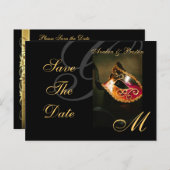 Carte Postale Faire-part Masque de Mascarade de Venise en Or Sauvegarder la (Devant / Derrière)