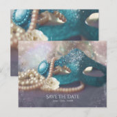 Carte Postale Faire-part Masque de masquerade et perles arc-en-ciel à jour (Devant / Derrière)