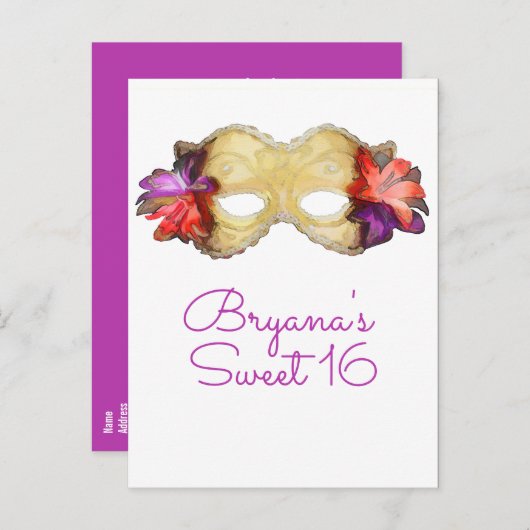 Carte Postale Faire-part Masque floral tropical Enregistrer la date (Devant / Derrière)