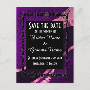 Carte Postale Faire-part Masque mauve violet et noir enregistrer la date