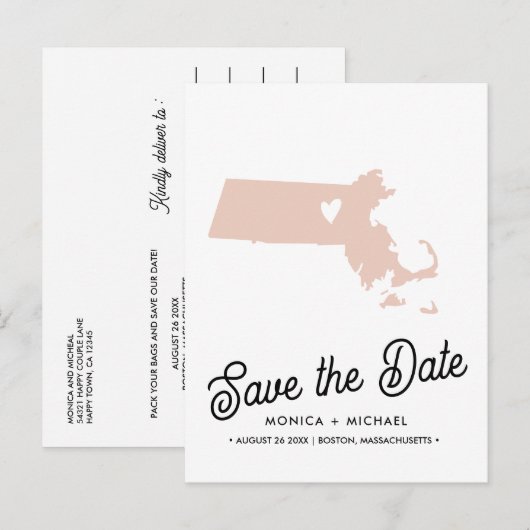 Carte Postale Faire-part MASSACHUSETTS Mariage de destination d'état TOUTE  (Devant / Derrière)