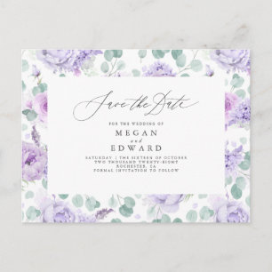 Carte Postale Faire-part Mauve Dusty Purple Floral Enregistrer La Date