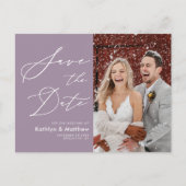 Carte Postale Faire-part Mauve Purple Élégant Script Mariage Enregistrer La (Devant)