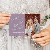 Carte Postale Faire-part Mauve Purple Élégant Script Mariage Enregistrer La