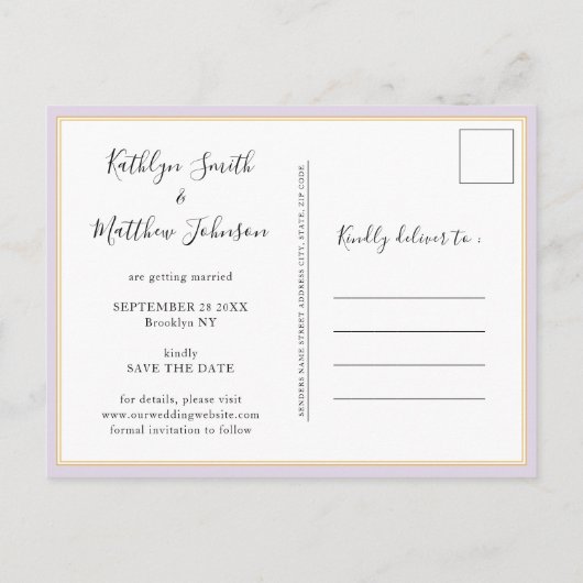 Carte Postale Faire-part Mauve Typographie moderne Simple Mariage photo (Dos)
