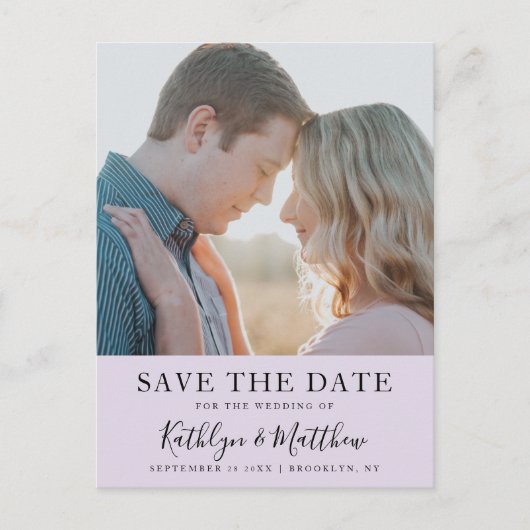 Carte Postale Faire-part Mauve Typographie moderne Simple Mariage photo (Devant)